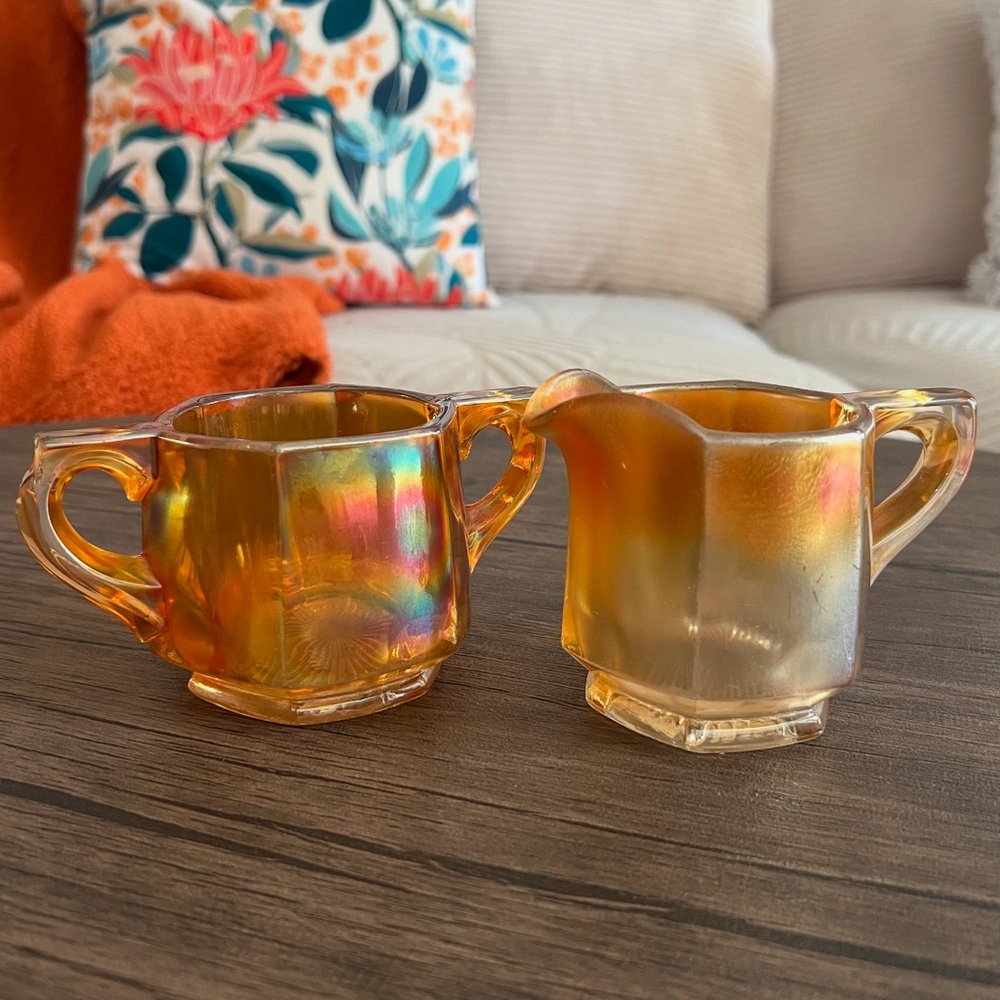 Indiana Carnival Glass Creamer & Sugar Set